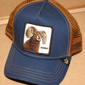 Goorin Bros Mens Hat Cap Blue Snapback Trucker Horny Ram Patch Logo
